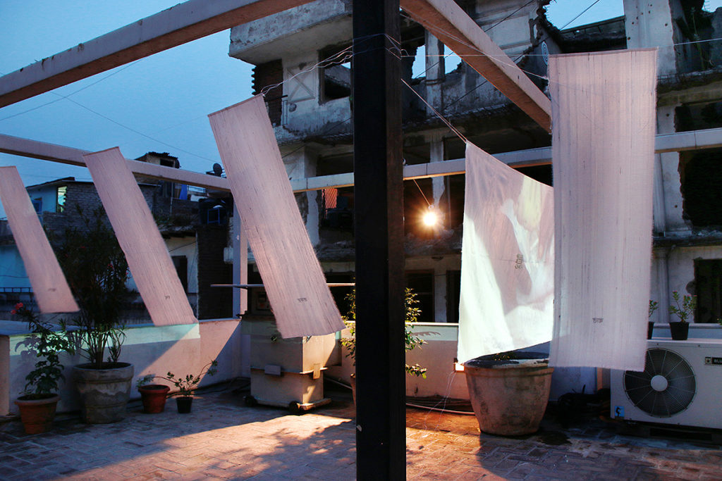 Installation view, CON-TEXTURE, KHOJ, roof top, New Delhi, IN, 2016